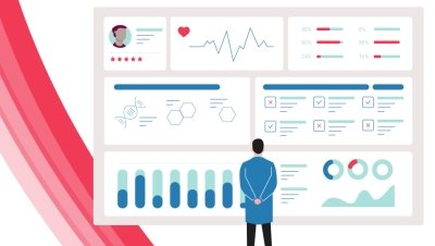 An illustration of a person looking at a large data sheet.