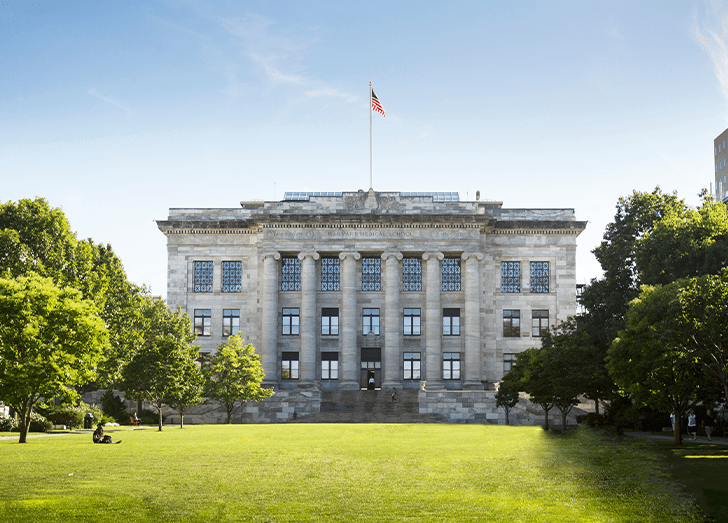 Harvard Medical School Quad with Gordon Hall in Background.