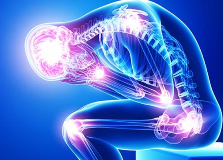 Human Skeletal with bright lights highlighting inflammation. 