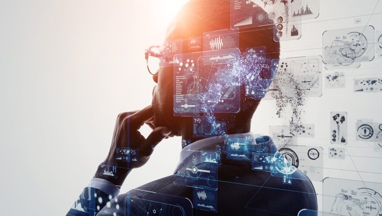futuristic image of a man thinking.