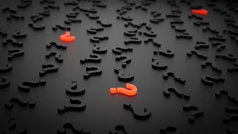 picture of black question marks, a few are red