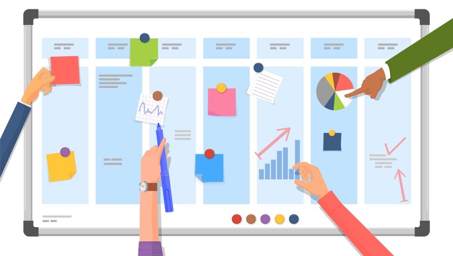 cartoon image of hands placing things on a calendar.