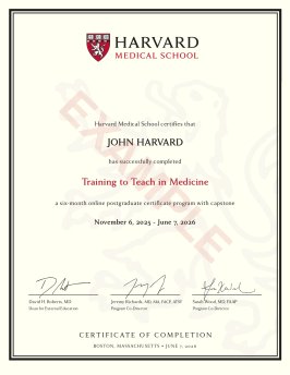 An example certificate of Training to Teach in Medicine.